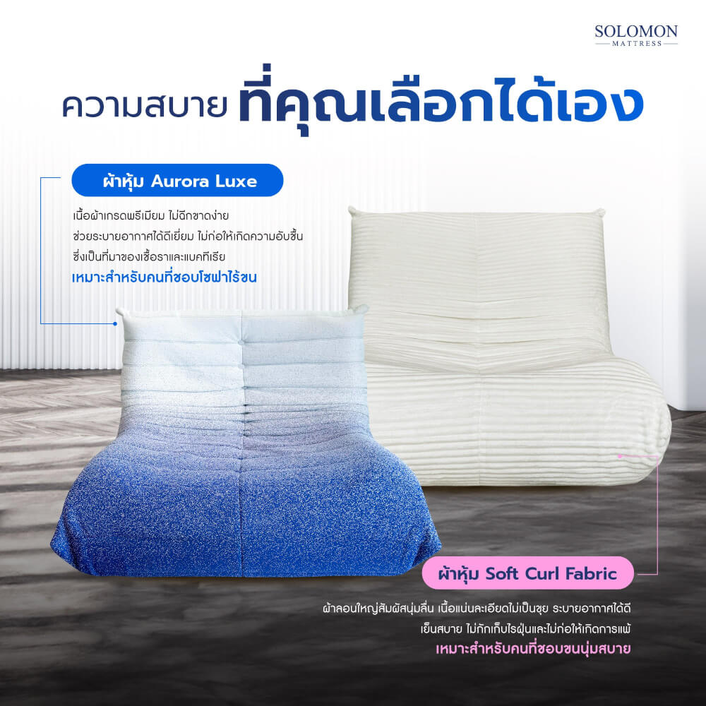 SOLOMON โซฟา โซฟาหนอนนุ่ม รุ่น MORI ทูโทน สีขาว-น้ำเงิน